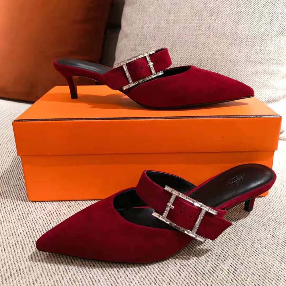 Hermes Women Blink Mule Mule in Suede Goatskin-Maroon - image 8