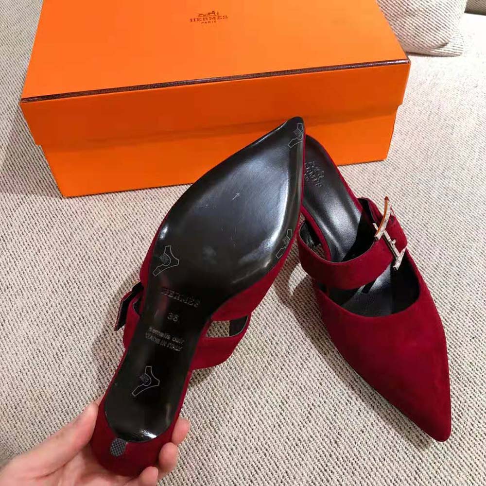 Hermes Women Blink Mule Mule in Suede Goatskin-Maroon - image 7