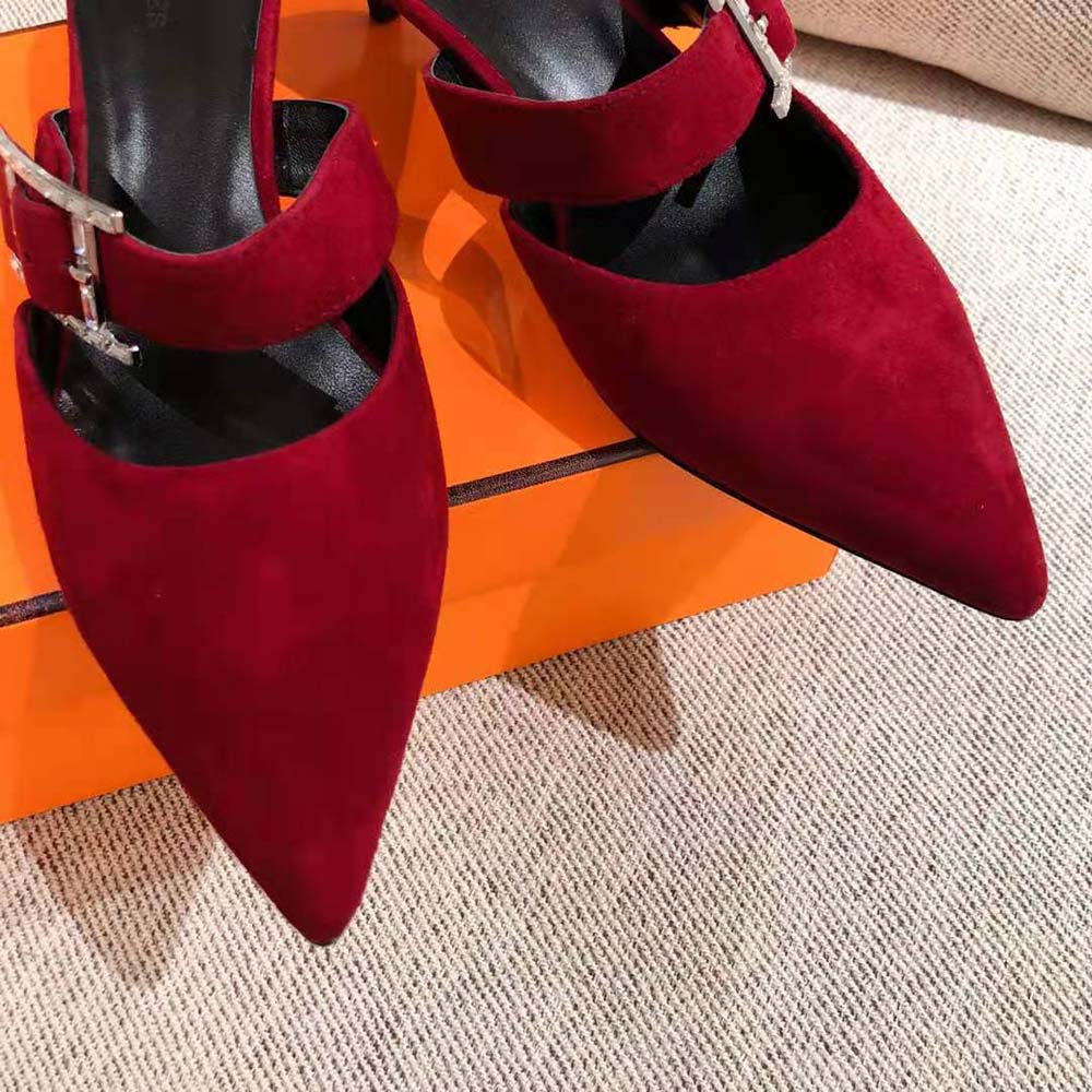 Hermes Women Blink Mule Mule in Suede Goatskin-Maroon - image 10