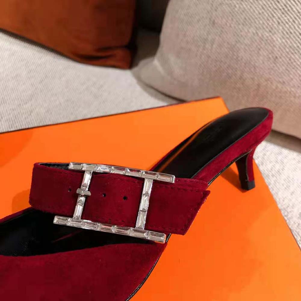 Hermes Women Blink Mule Mule in Suede Goatskin-Maroon - image 9