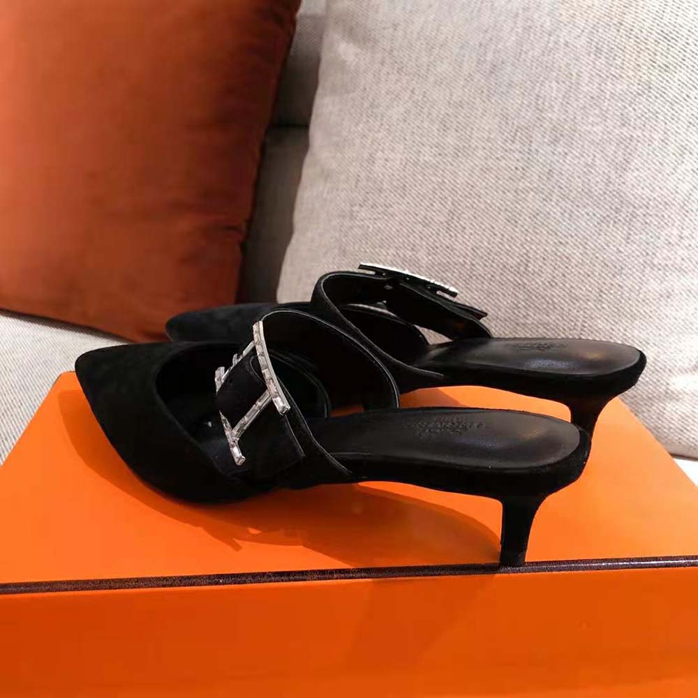 Hermes Women Blink Mule Mule in Suede Goatskin-Black - image 5