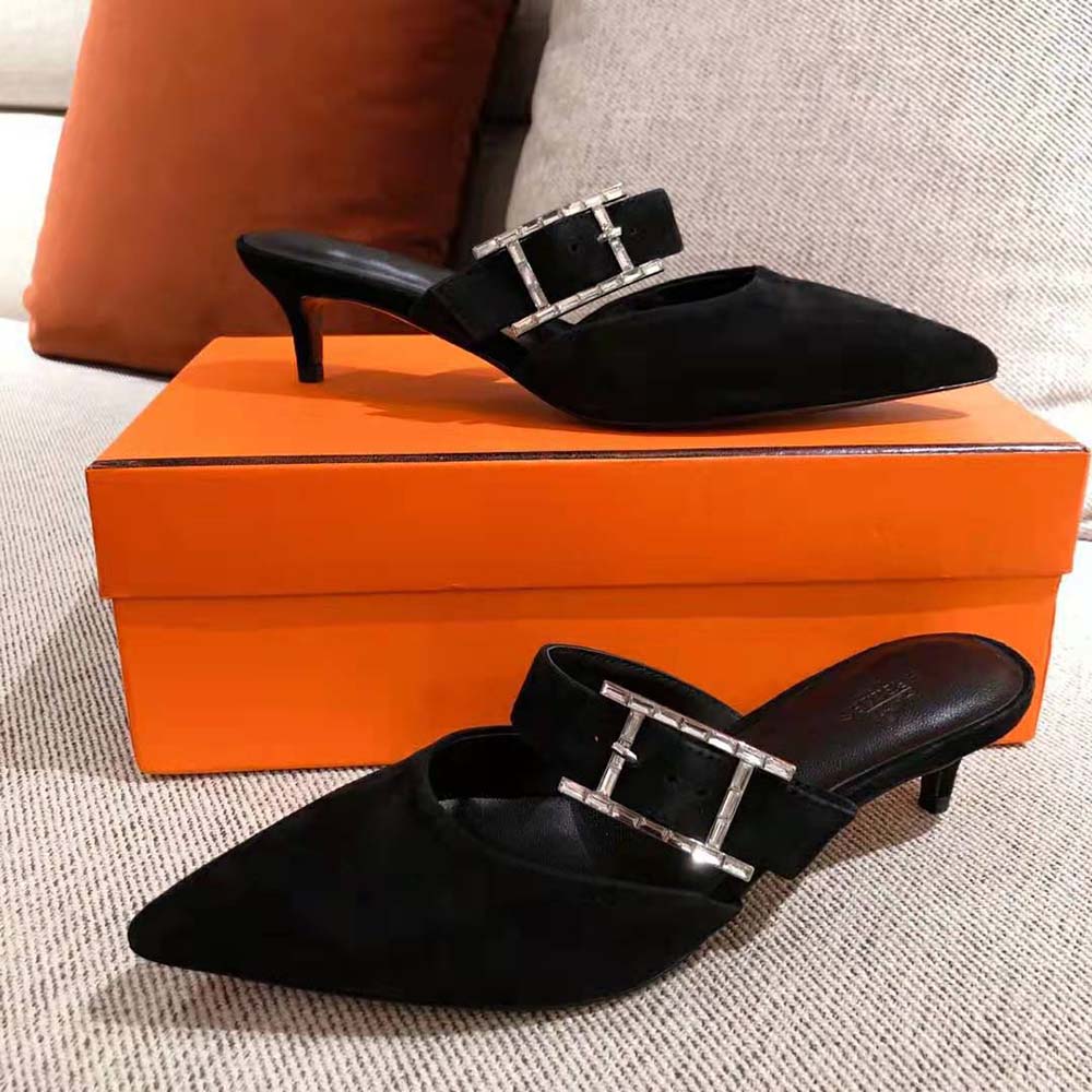 Hermes Women Blink Mule Mule in Suede Goatskin-Black - image 6