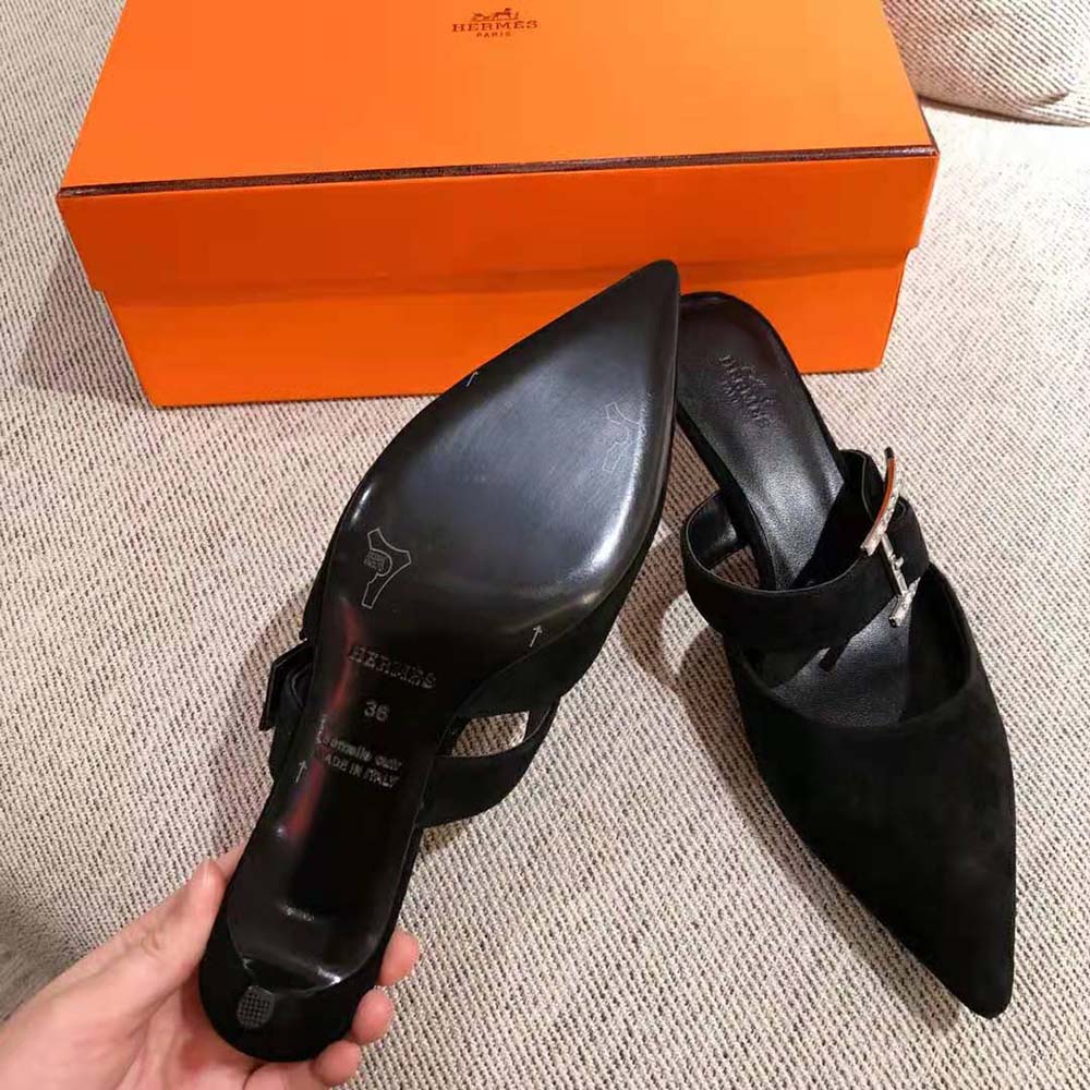 Hermes Women Blink Mule Mule in Suede Goatskin-Black - image 7