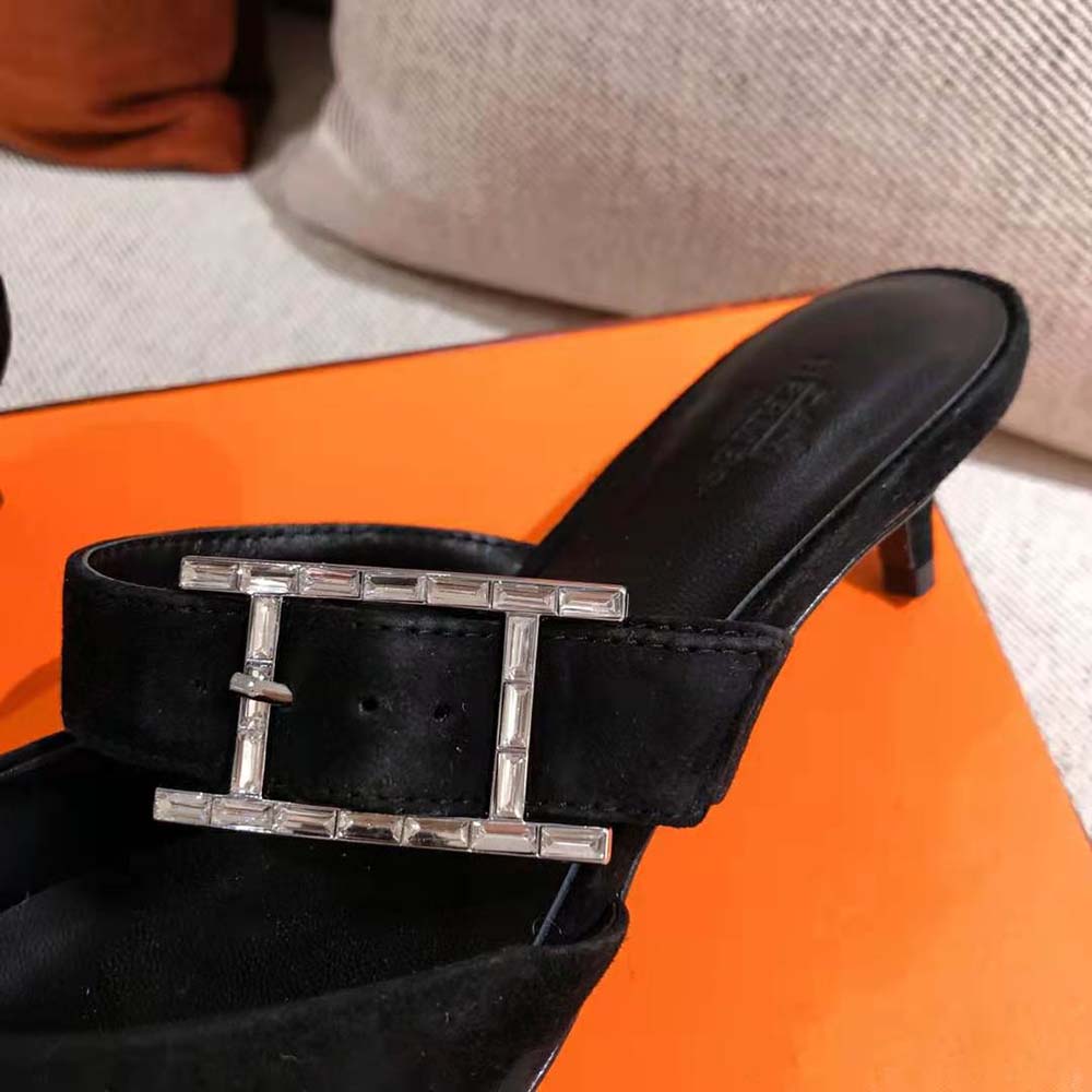 Hermes Women Blink Mule Mule in Suede Goatskin-Black - image 9