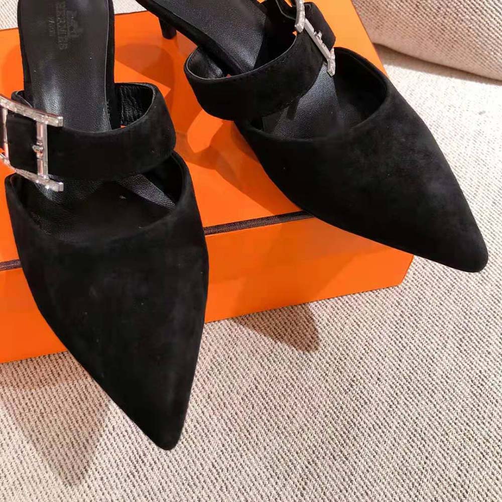 Hermes Women Blink Mule Mule in Suede Goatskin-Black - image 8