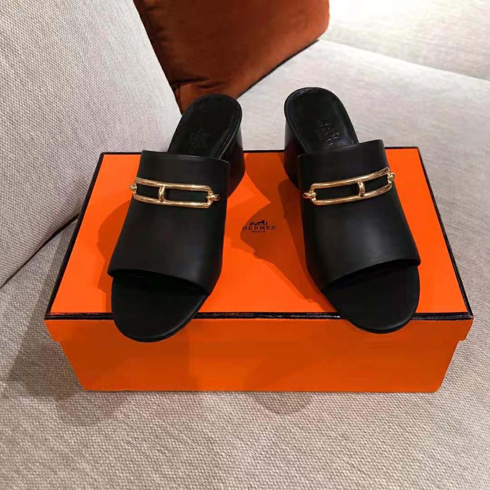 Top angle showing open back and heel of Hermes Women Camilla Mule