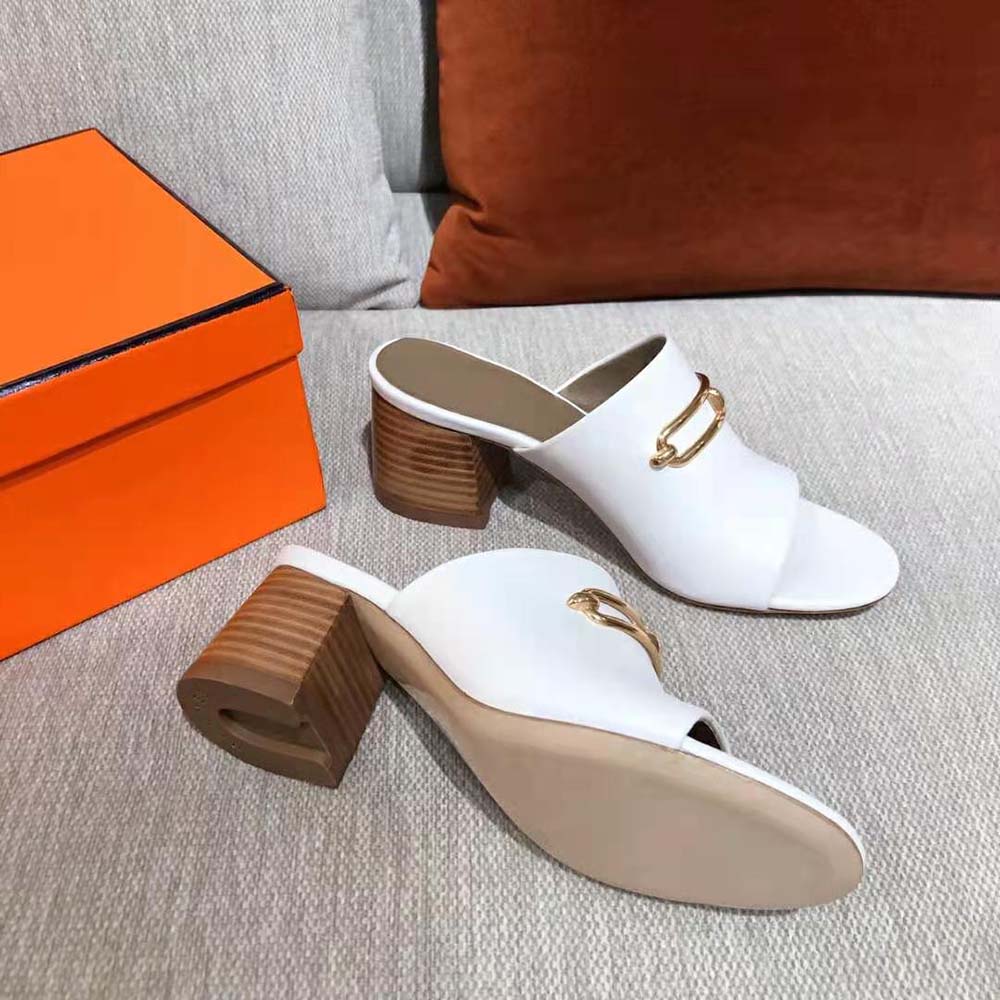 Hermes Women Camilla Mule High Heel Mule in Calfskin-White - image 4