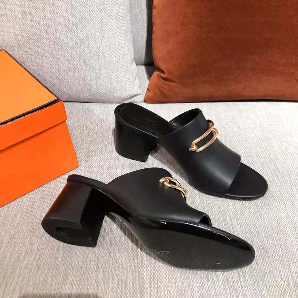 Hermes Women Camilla Mule High Heel Mule in Calfskin-Black - image 4