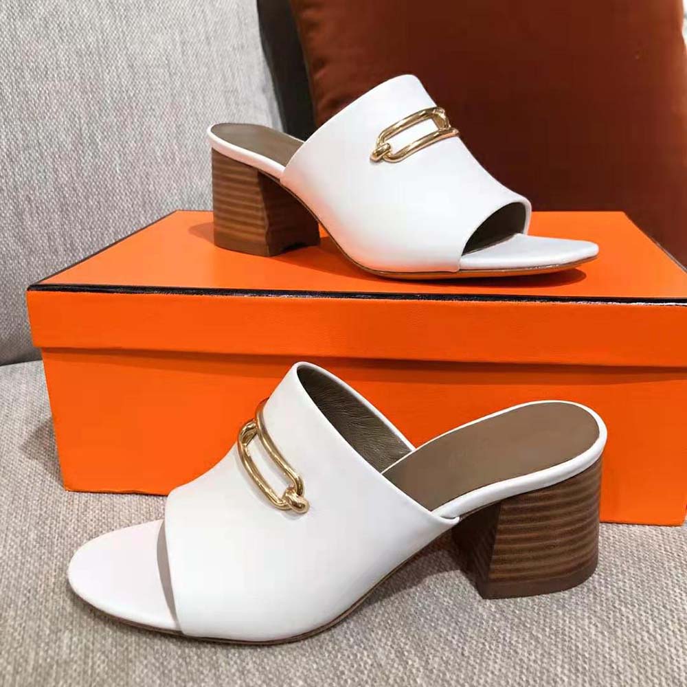 Hermes Women Camilla Mule High Heel Mule in Calfskin-White - image 5