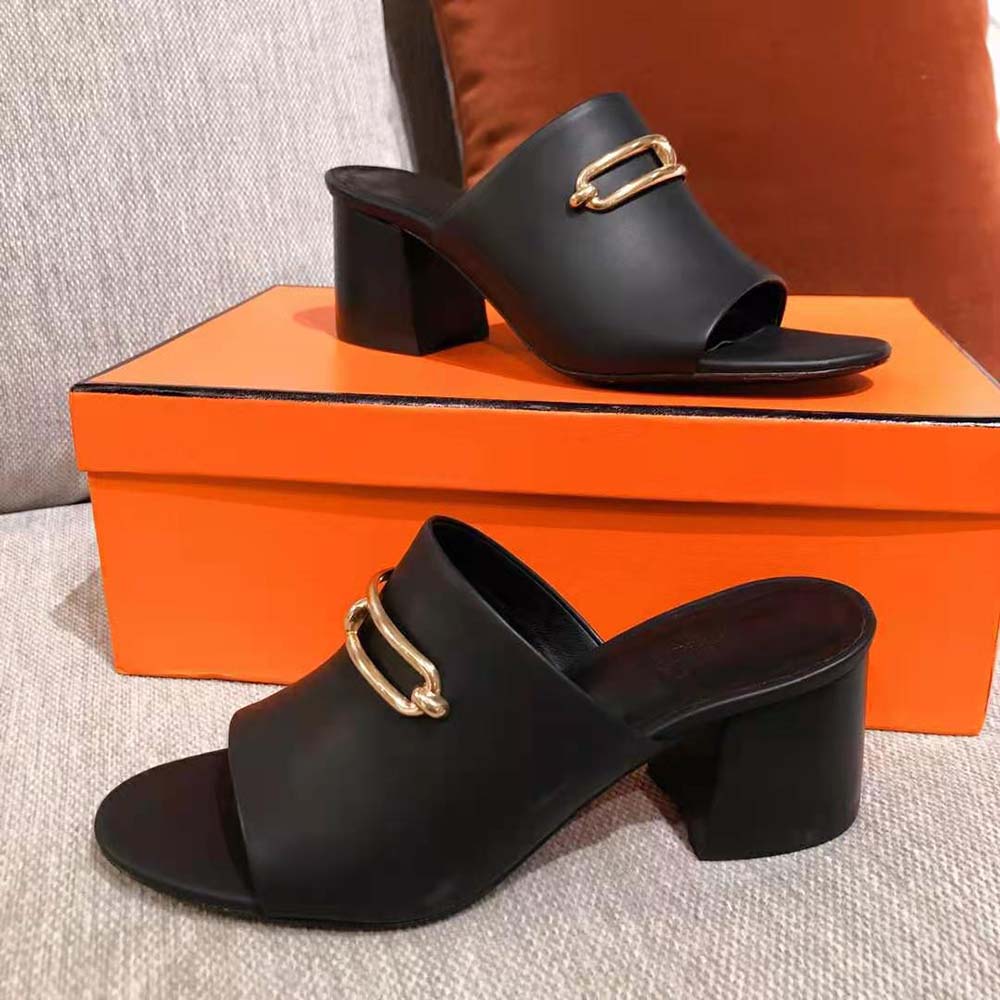 Hermes Women Camilla Mule High Heel Mule in Calfskin-Black - image 5