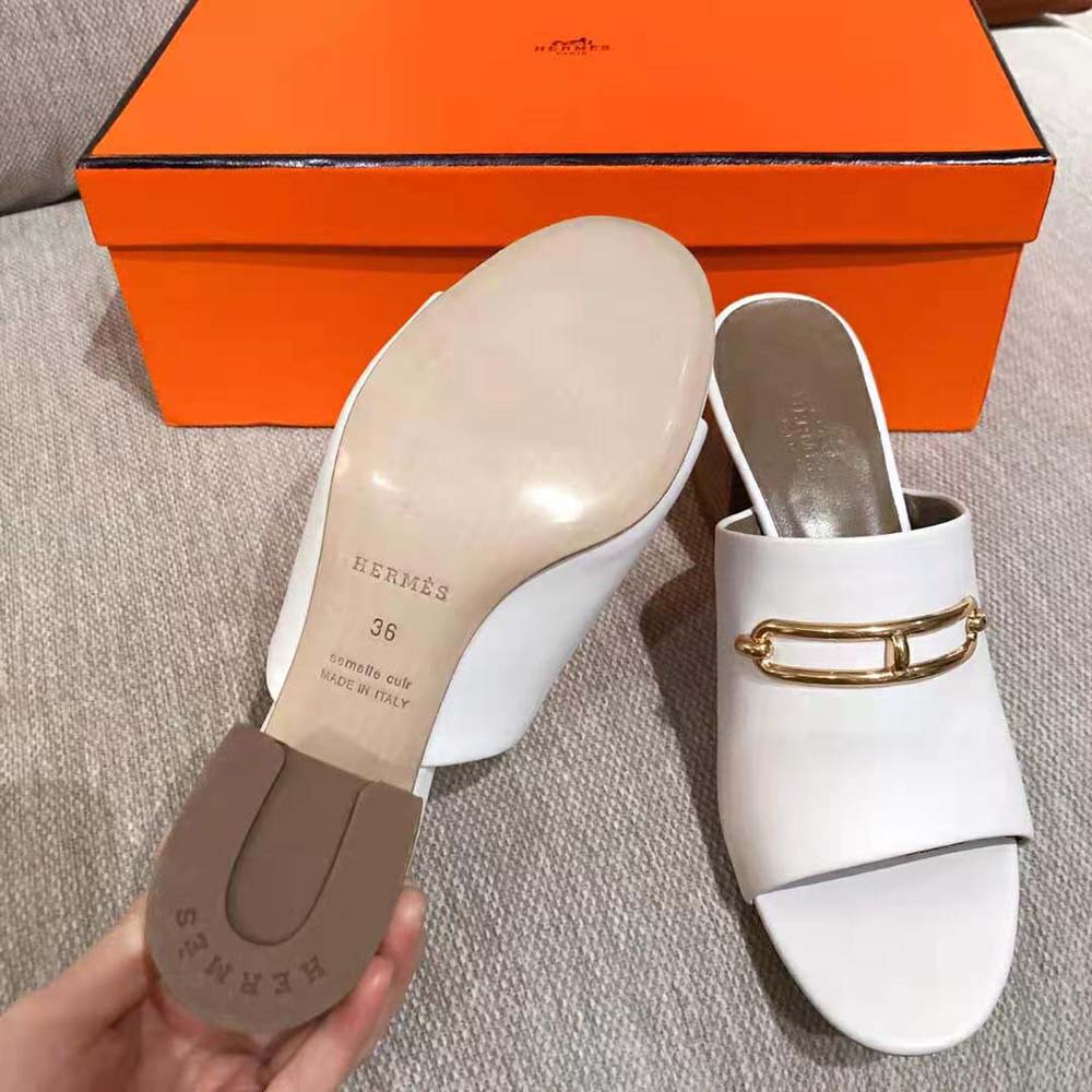 Hermes Women Camilla Mule High Heel Mule in Calfskin-White - image 6