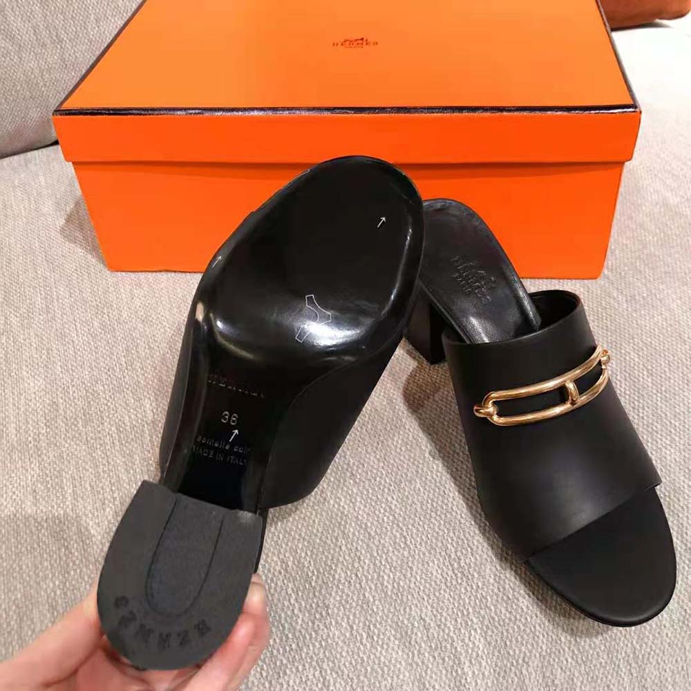 Hermes Women Camilla Mule High Heel Mule in Calfskin-Black - image 6