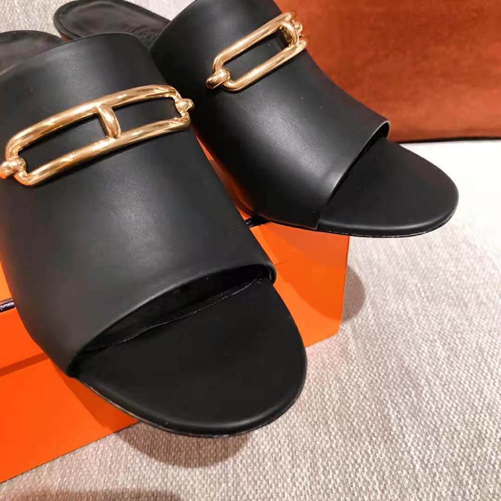Hermes Women Camilla Mule High Heel Mule in Calfskin-Black - image 9