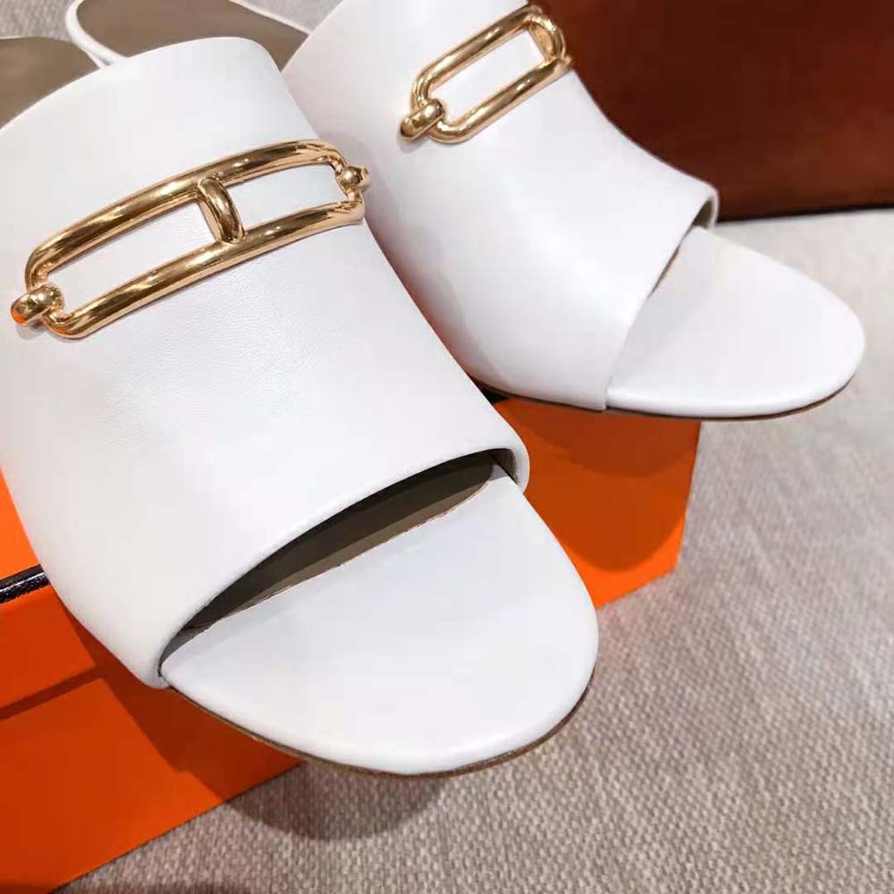 Hermes Women Camilla Mule High Heel Mule in Calfskin-White - image 8