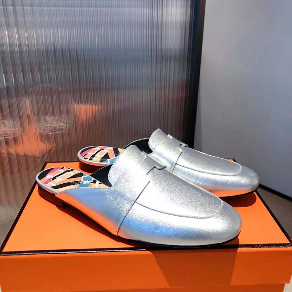 Hermes Women Catena Mule Mule in Supple Goatskin-Silver - image 5