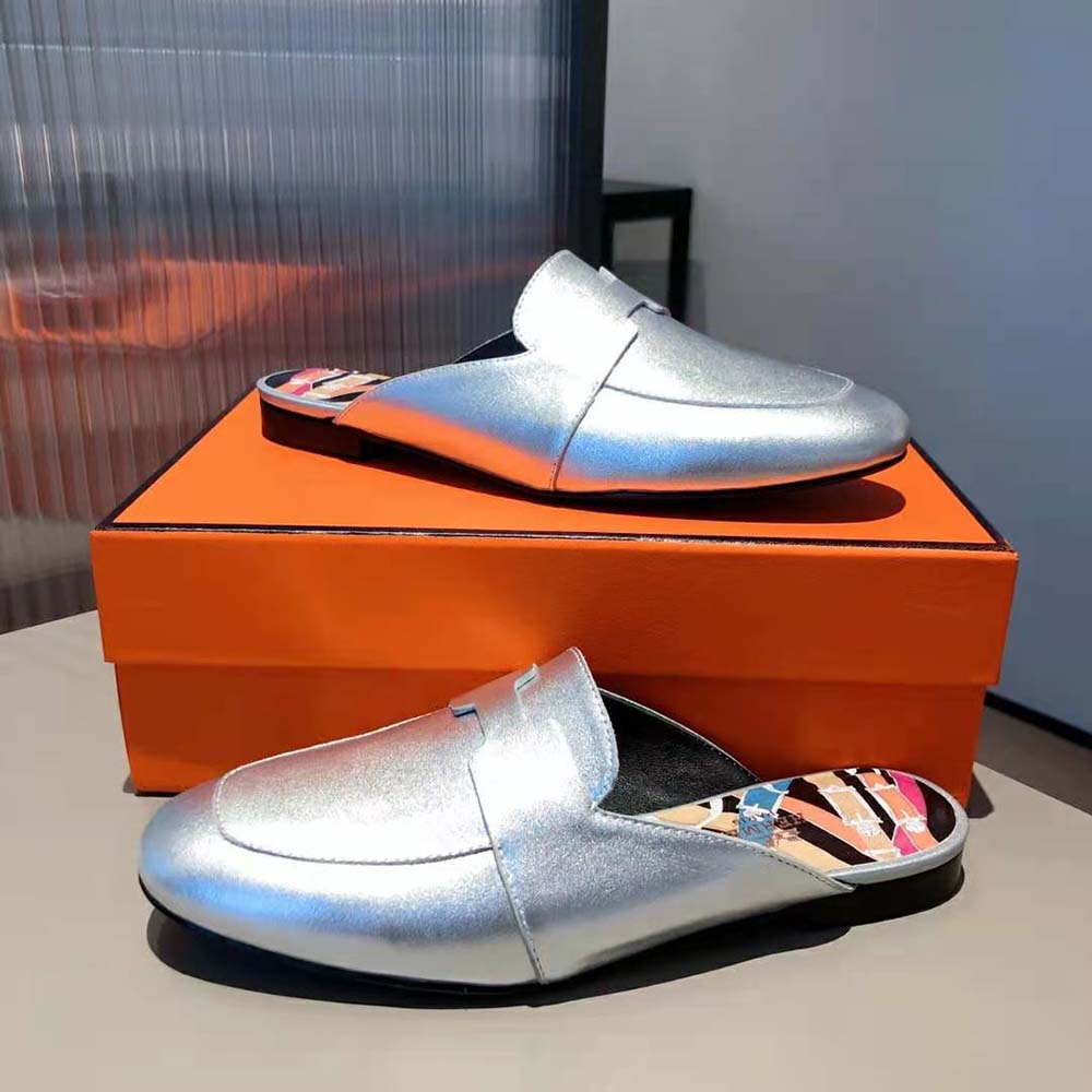 Hermes Women Catena Mule Mule in Supple Goatskin-Silver - image 4
