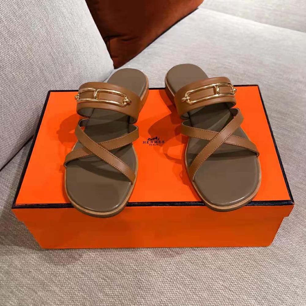 Top angle showing open-toe design of Hermes Women Claire Sandal
