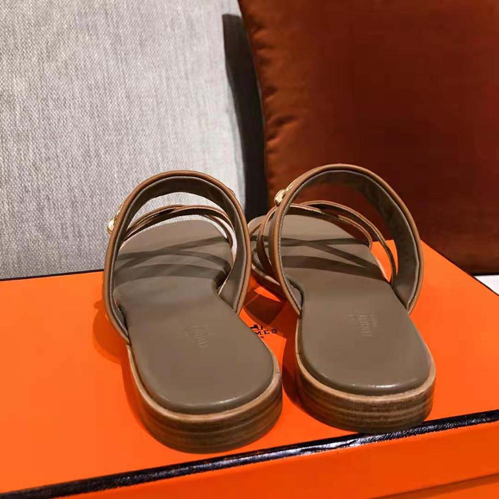 Hermes Women Claire Sandal in Calfskin Leather-Brown - image 7