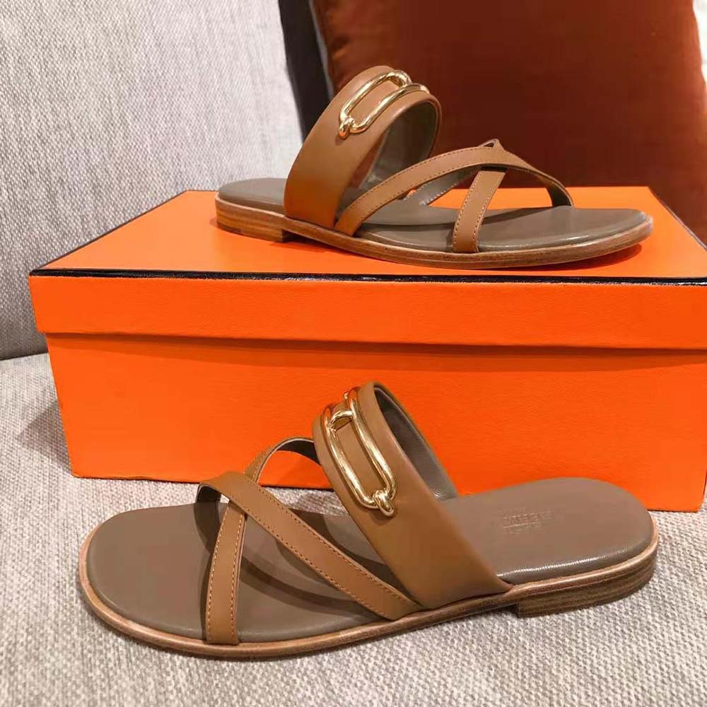 Hermes Women Claire Sandal in Calfskin Leather-Brown - image 4