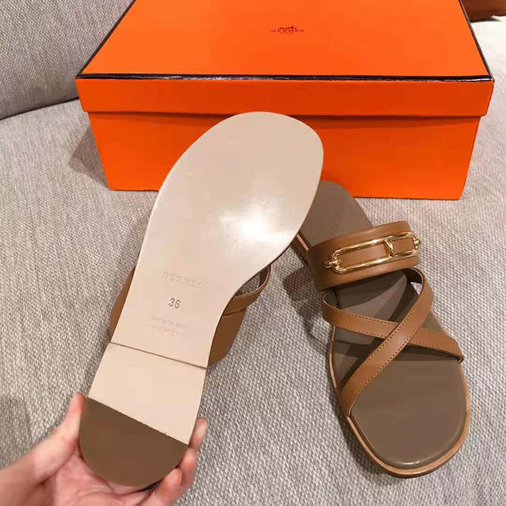 Hermes Women Claire Sandal in Calfskin Leather-Brown - image 6