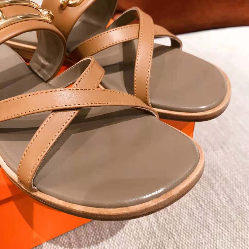 Hermes Women Claire Sandal in Calfskin Leather-Brown - image 8