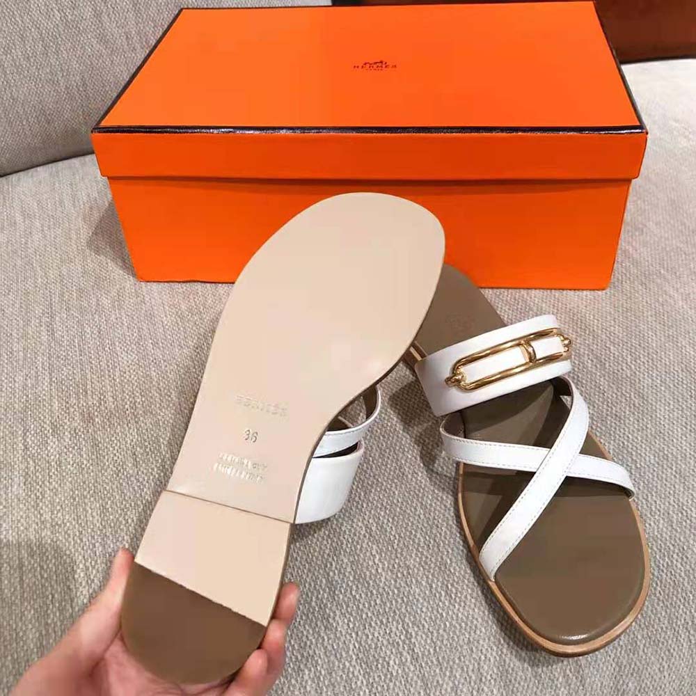Hermes Women Claire Sandal in Calfskin Leather-White - image 7