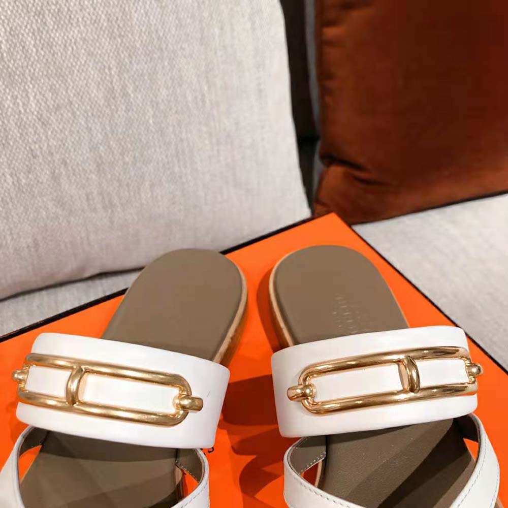 Hermes Women Claire Sandal in Calfskin Leather-White - image 9