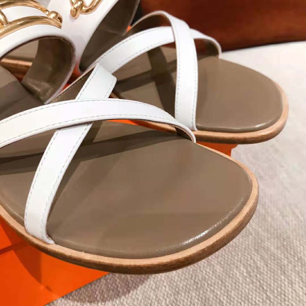Hermes Women Claire Sandal in Calfskin Leather-White - image 8