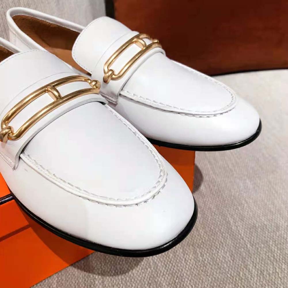 Hermes Women Colette Loafer in Calfskin Leather-White - image 8