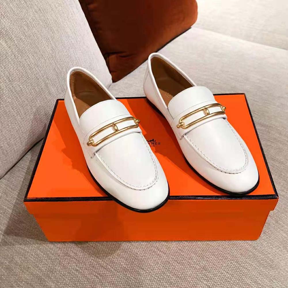 Top-down angle of Hermes Women Colette Loafer showing silhouette and stitching