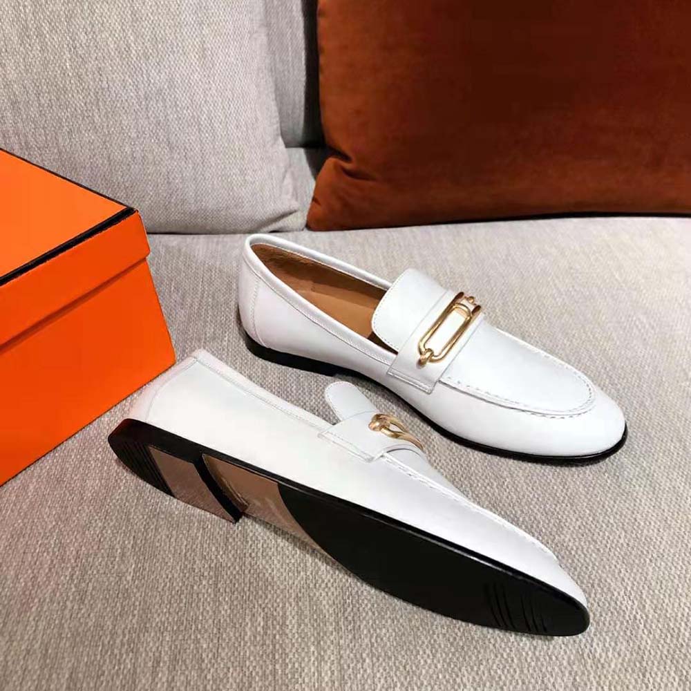 Hermes Women Colette Loafer in Calfskin Leather-White - image 5