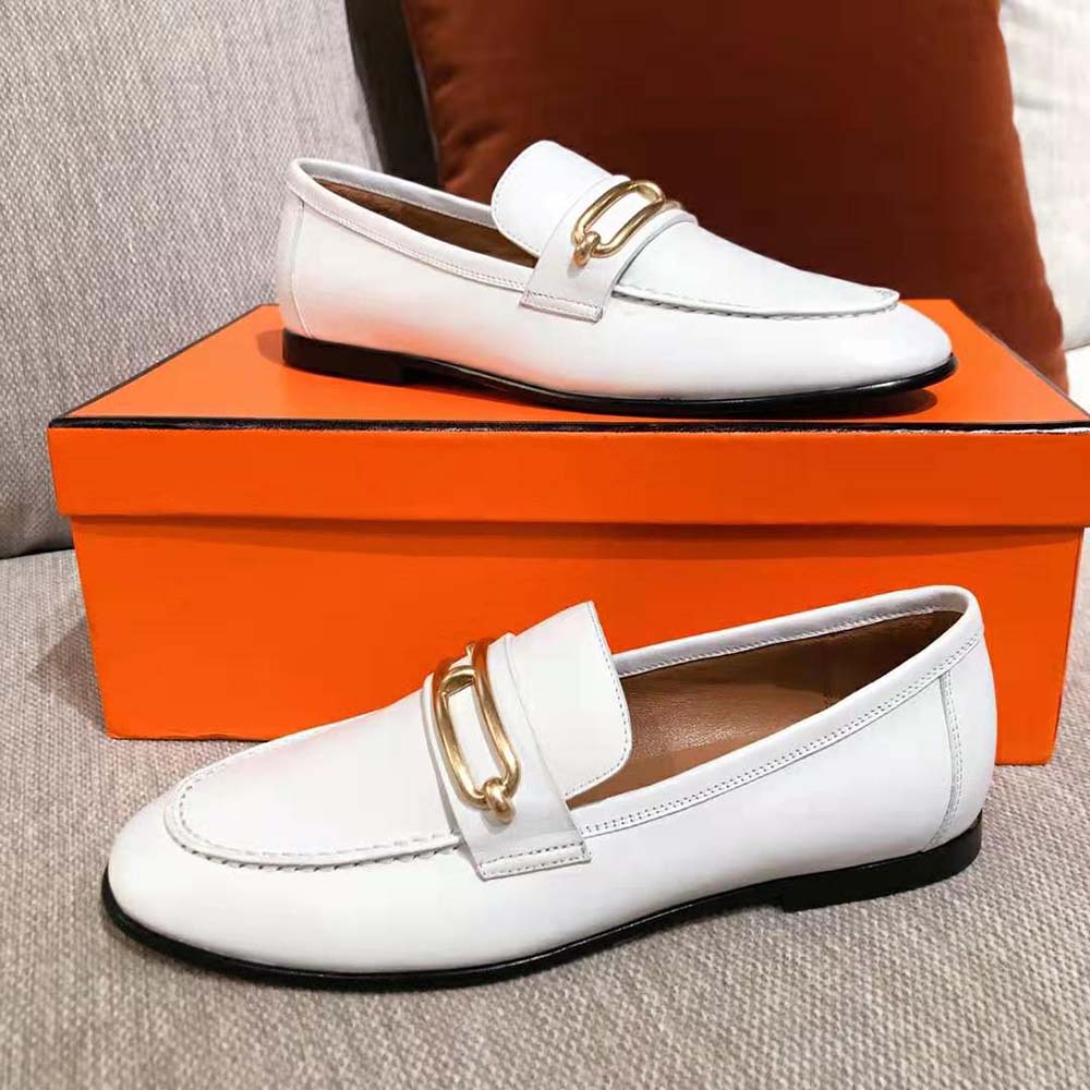 Hermes Women Colette Loafer in Calfskin Leather-White - image 4