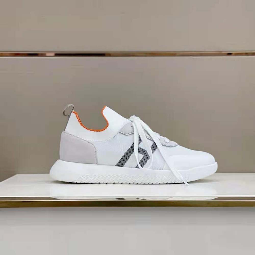 Hermes Women Crew Sneaker in Knit and Suede Goatskin-White - image 4