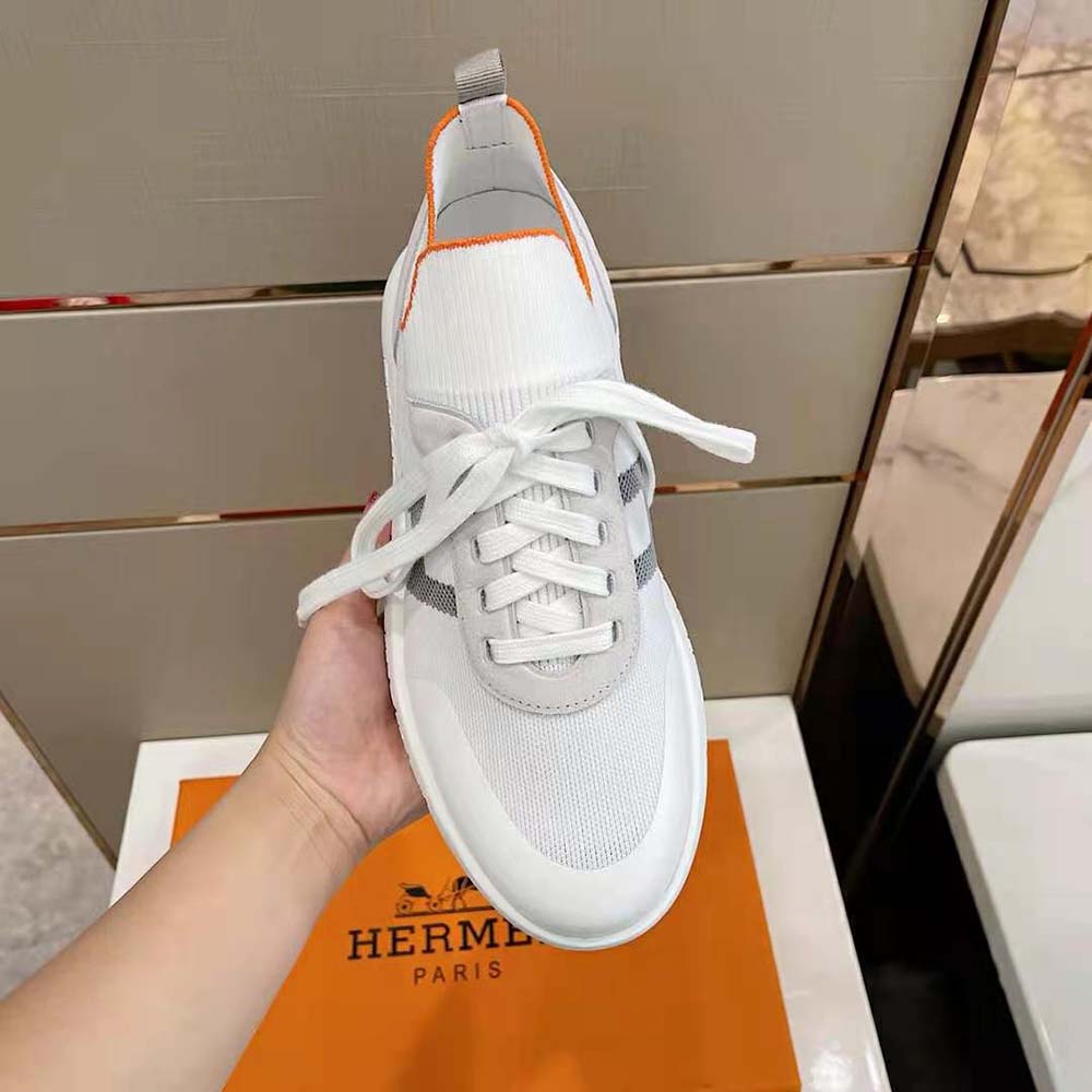 Hermes Women Crew Sneaker in Knit and Suede Goatskin-White - image 6