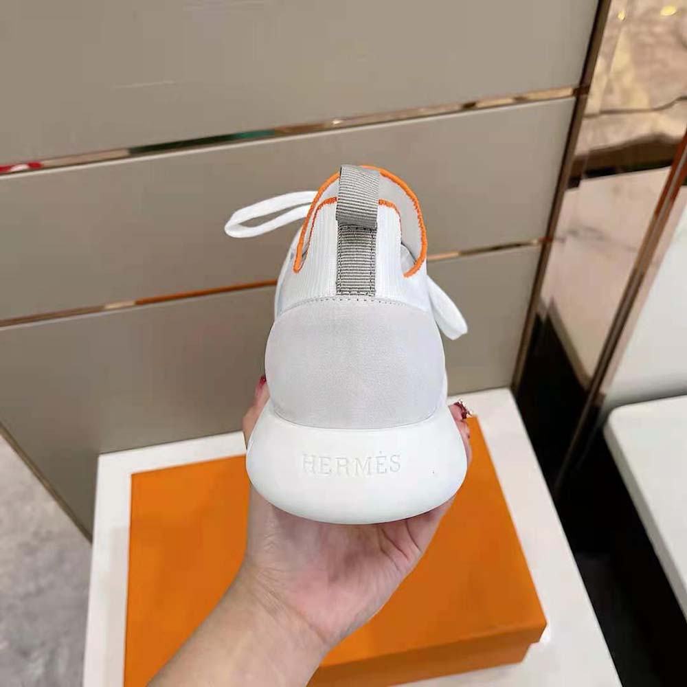 Hermes Women Crew Sneaker in Knit and Suede Goatskin-White - image 7