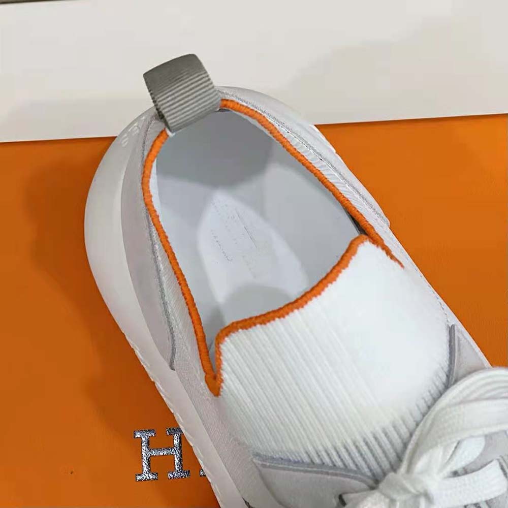 Hermes Women Crew Sneaker in Knit and Suede Goatskin-White - image 9
