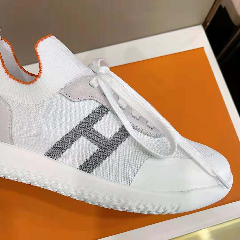 Hermes Women Crew Sneaker in Knit and Suede Goatskin-White - image 10