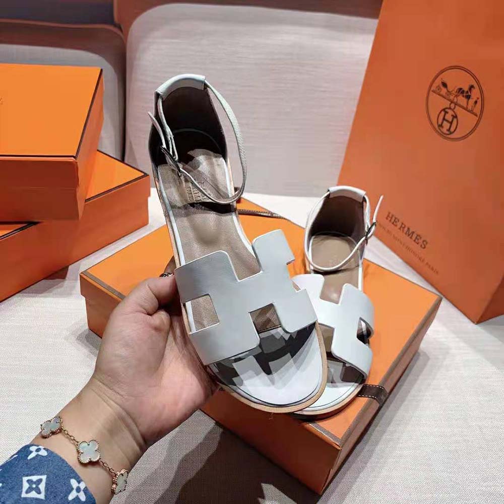Top-down perspective of Hermes Women Santorini Sandal showing open toe