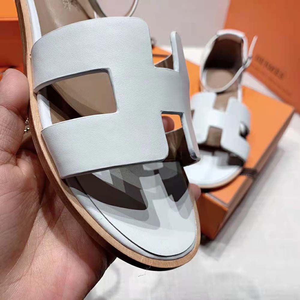 Hermes Women Santorini Sandal in Calfskin Leather-White - image 9
