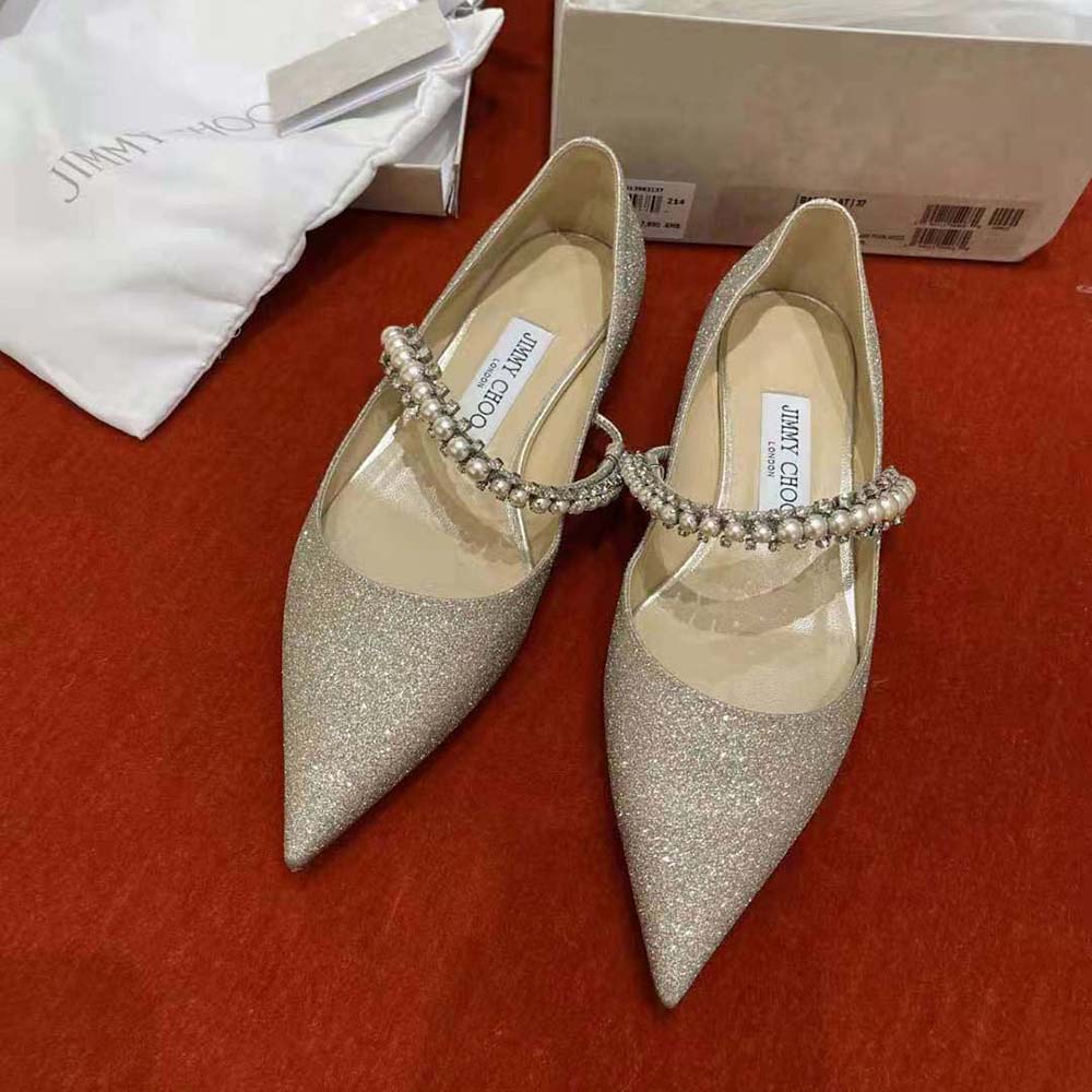 Jimmy Choo Women Baily Flat Platinum Ice Dusty Glitter Flats with Crystal and Pearl Strap - image 7