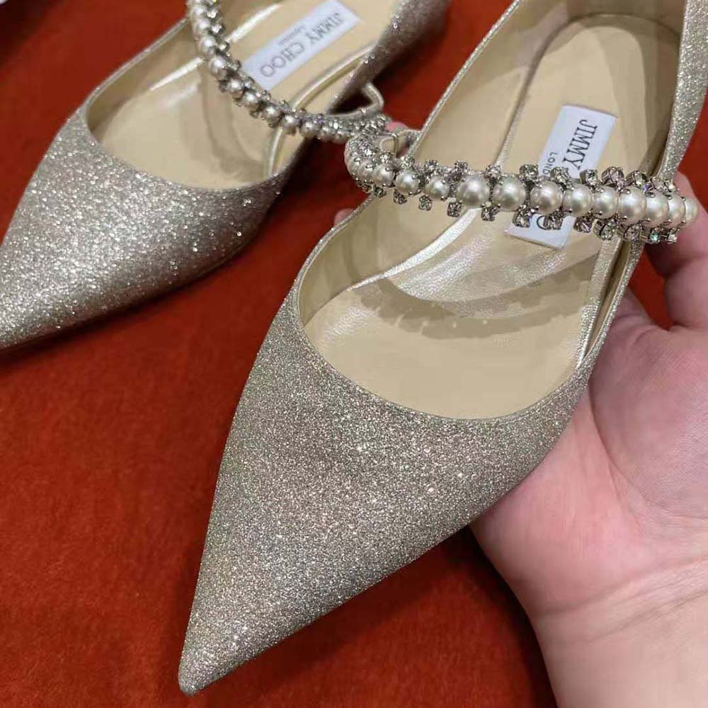 Jimmy Choo Women Baily Flat Platinum Ice Dusty Glitter Flats with Crystal and Pearl Strap - image 5