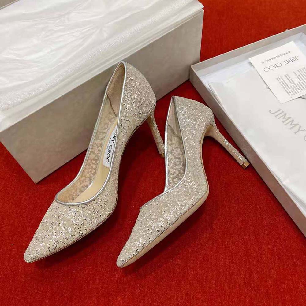 Jimmy Choo Women Romy 85 Silver Glitter Tulle and Metallic Nappa Pointy-Toe Pumps - image 4