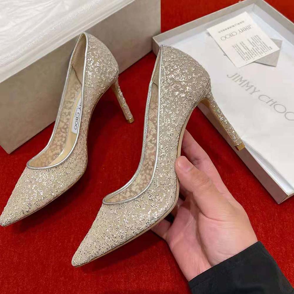 Jimmy Choo Women Romy 85 Silver Glitter Tulle and Metallic Nappa Pointy-Toe Pumps - image 5