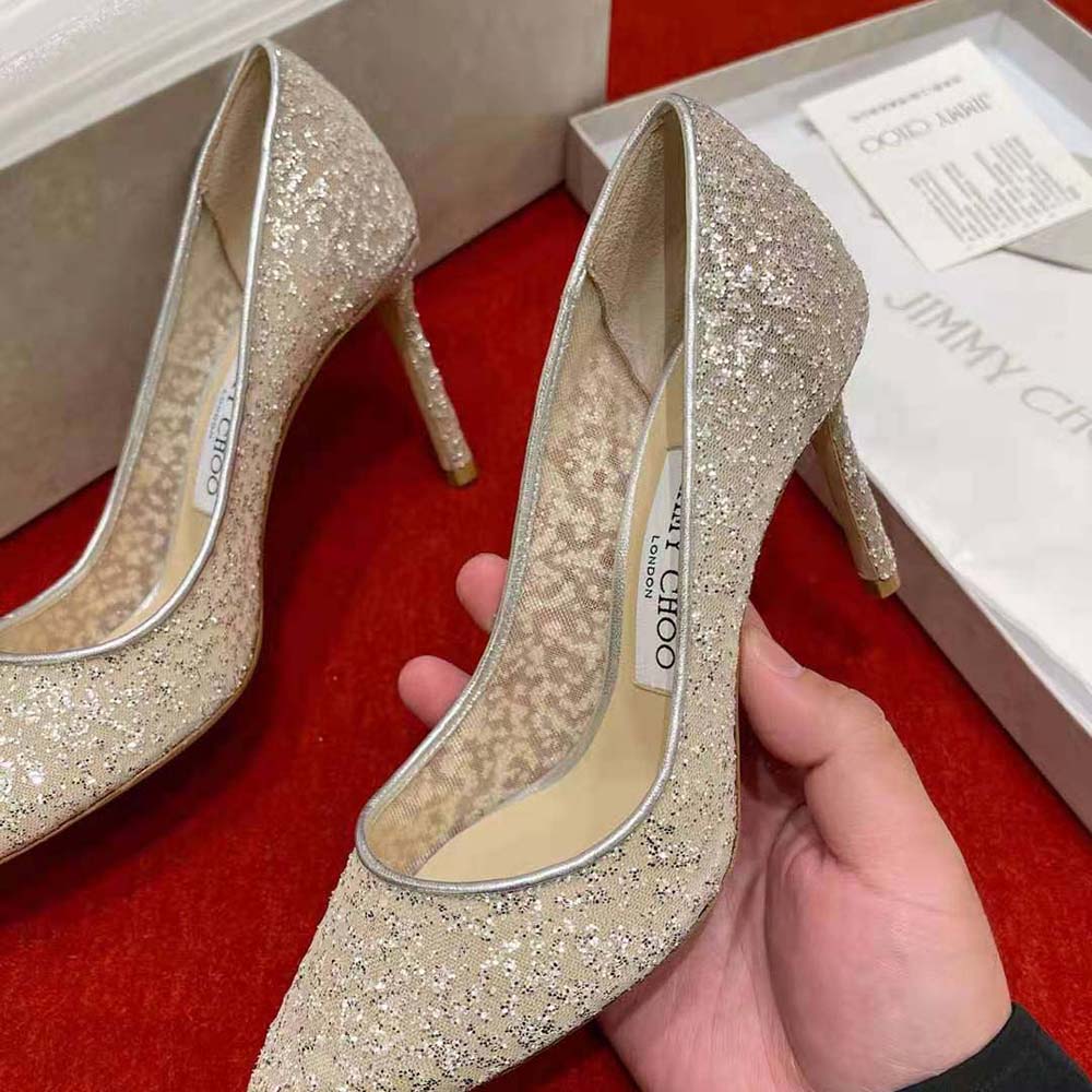 Jimmy Choo Women Romy 85 Silver Glitter Tulle and Metallic Nappa Pointy-Toe Pumps - image 10