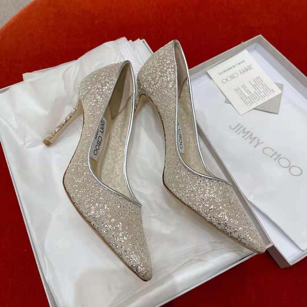 Jimmy Choo Women Romy 85 Silver Glitter Tulle and Metallic Nappa Pointy-Toe Pumps - image 6