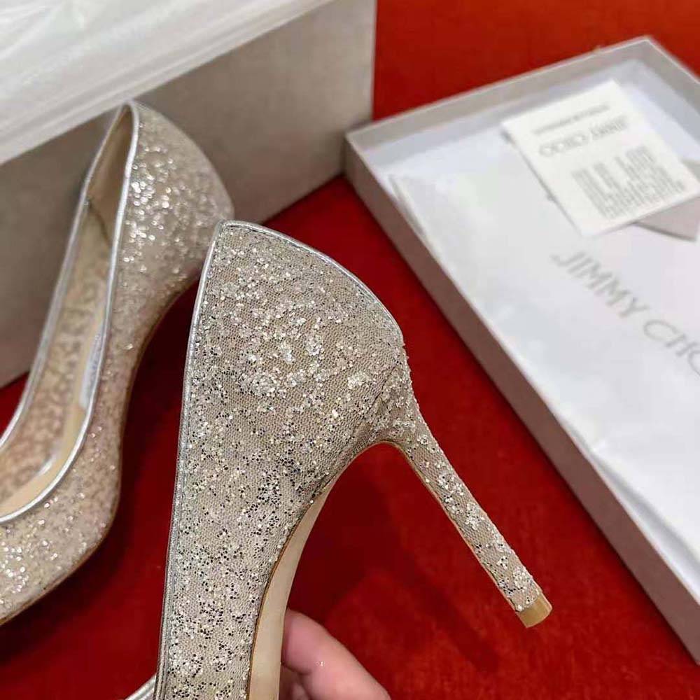 Jimmy Choo Women Romy 85 Silver Glitter Tulle and Metallic Nappa Pointy-Toe Pumps - image 9