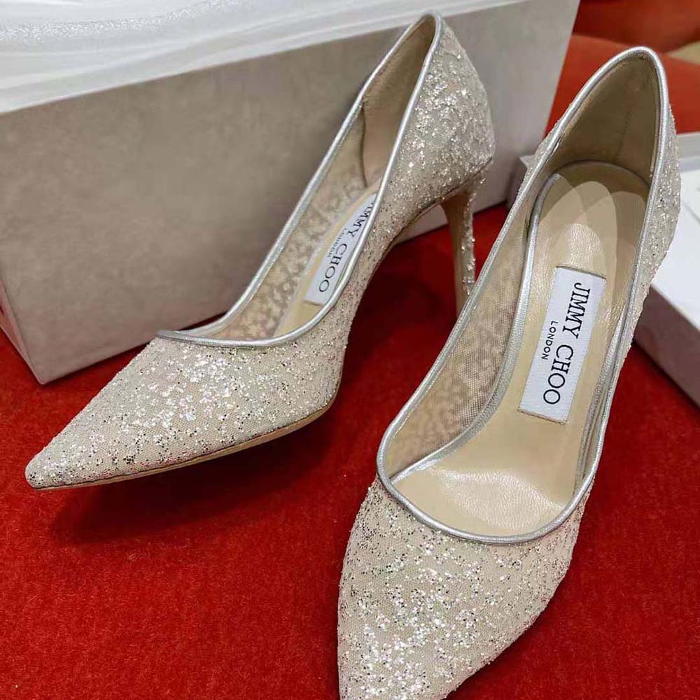 Jimmy Choo Women Romy 85 Silver Glitter Tulle and Metallic Nappa Pointy-Toe Pumps - image 7