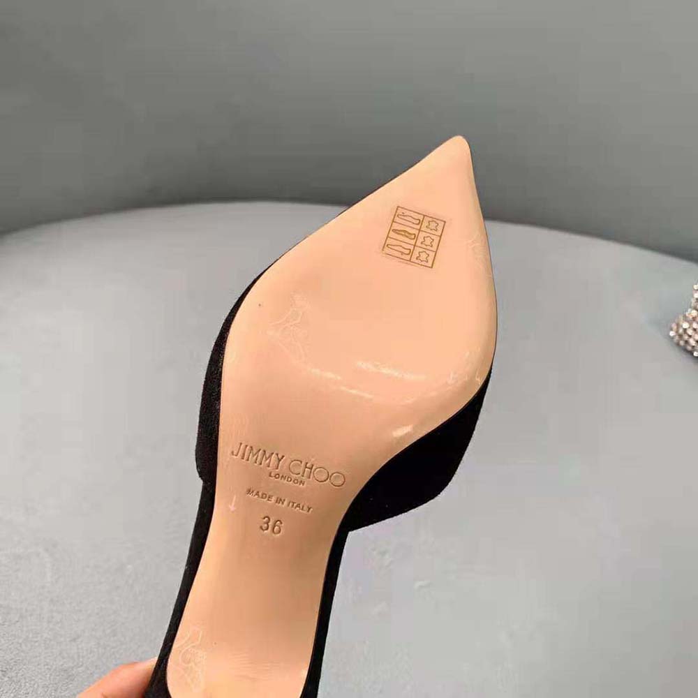 Jimmy Choo Women Saeda 100 Black Suede Pumps with Crystal Embellishment - image 10