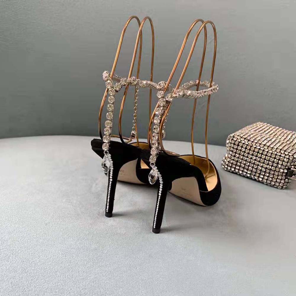 Jimmy Choo Women Saeda 100 Black Suede Pumps with Crystal Embellishment - image 5