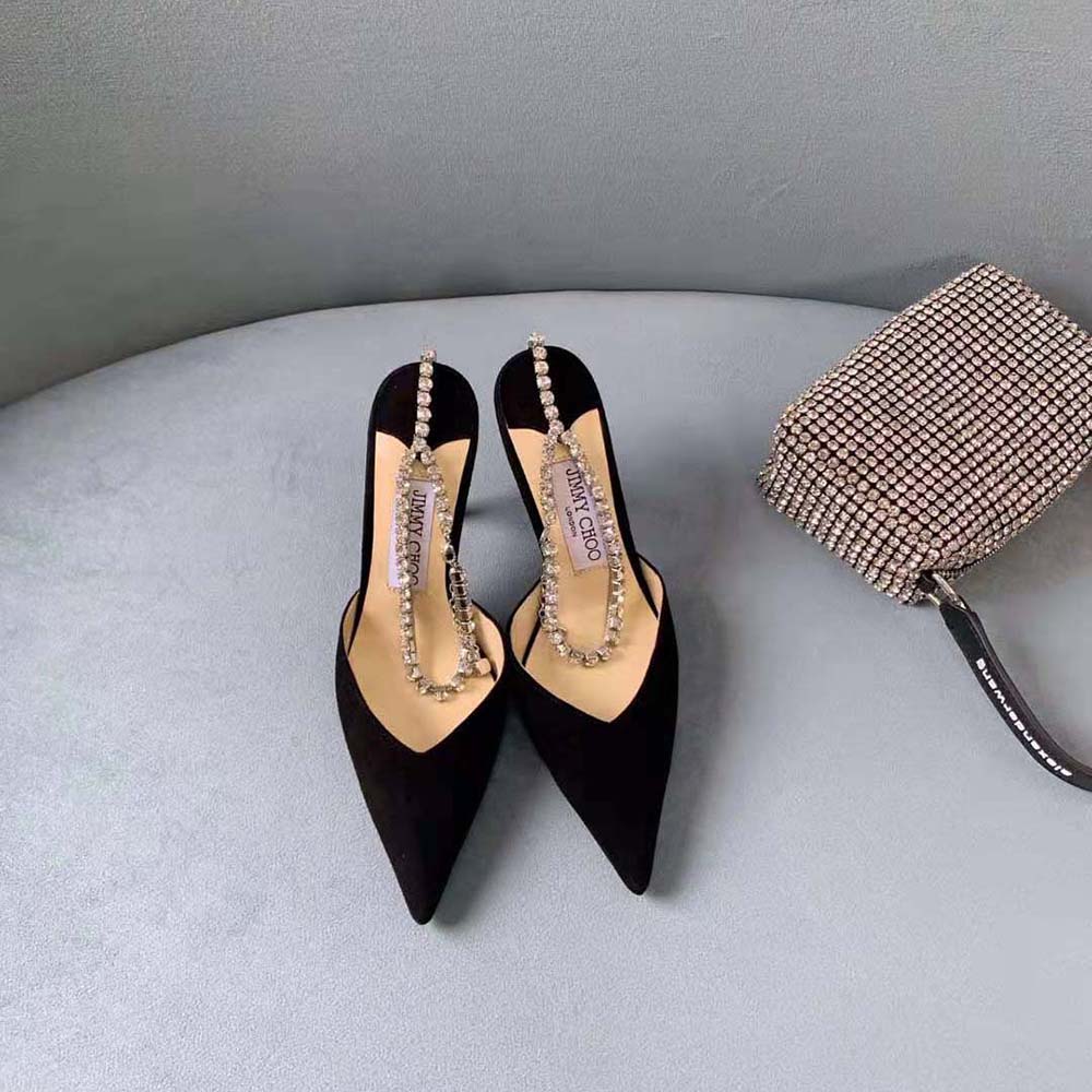 Jimmy Choo Women Saeda 100 Black Suede Pumps with Crystal Embellishment - image 4